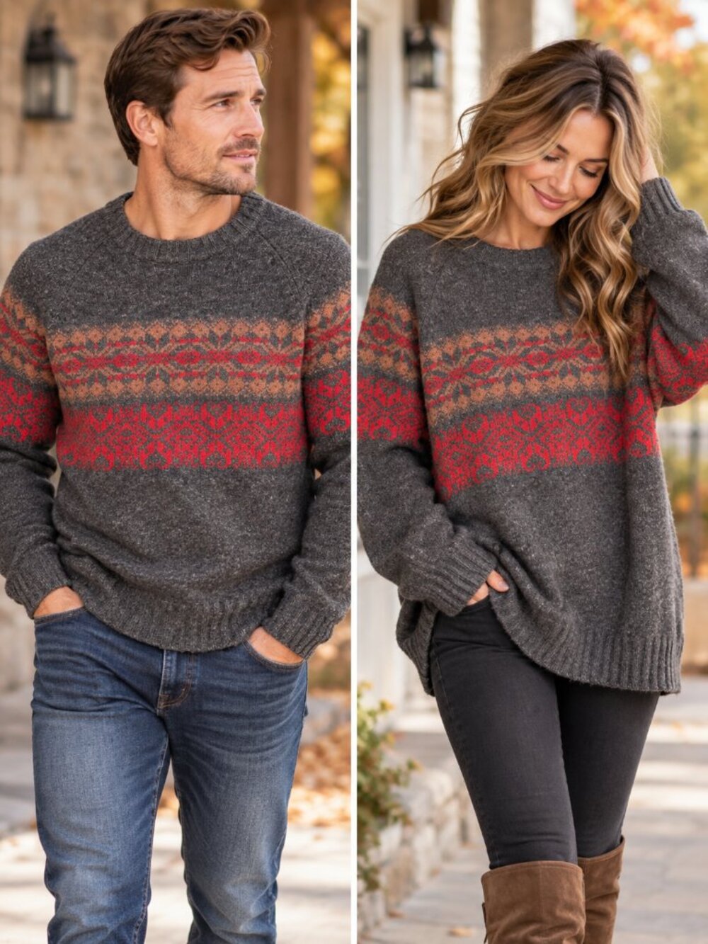 Vintage Woolrich Men’s XL 100% Wool Fair Isle Nordic Sweater Graphite Red